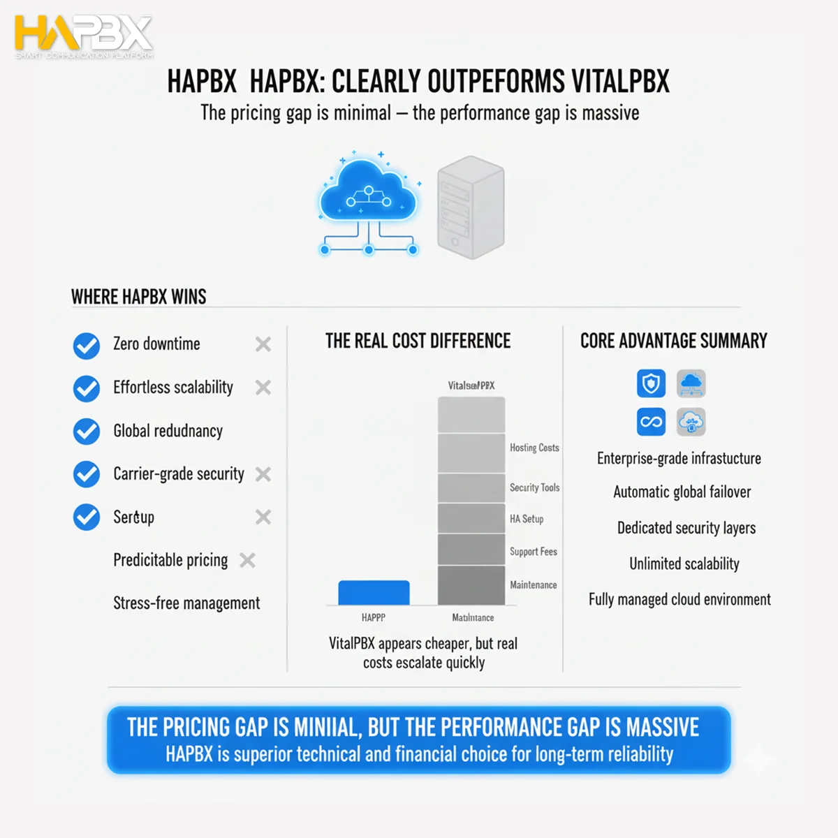 Stop managing perimeter security. With VitalPBX, security is your job. HAPBX provides dedicated, isolated, enterprise security—fully managed.