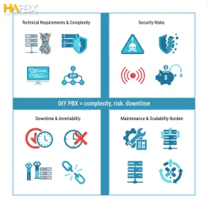 Are you looking for a guide on how to Build a PBX phone system?  Consider the security risks and downtime before embarking on this complex DIY journey.