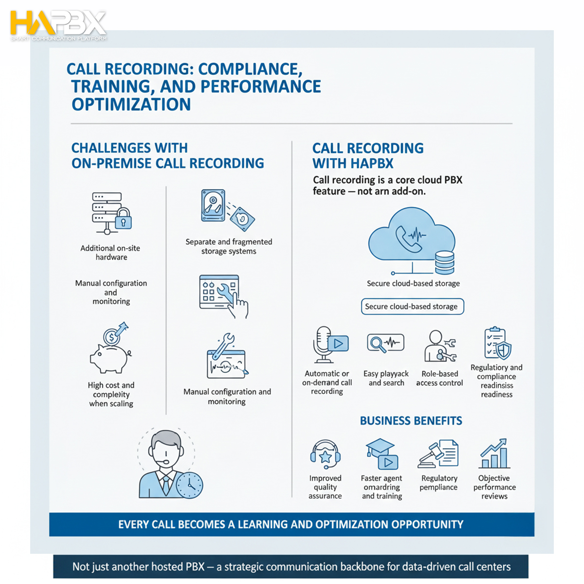 Struggling to scale? Unlike On-Premise setups, HAPBX lets you add new agents in minutes, not weeks.
