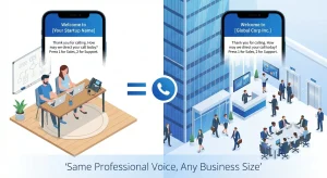 Startup and Fortune 500 company displaying identical professional PBX phone greetings